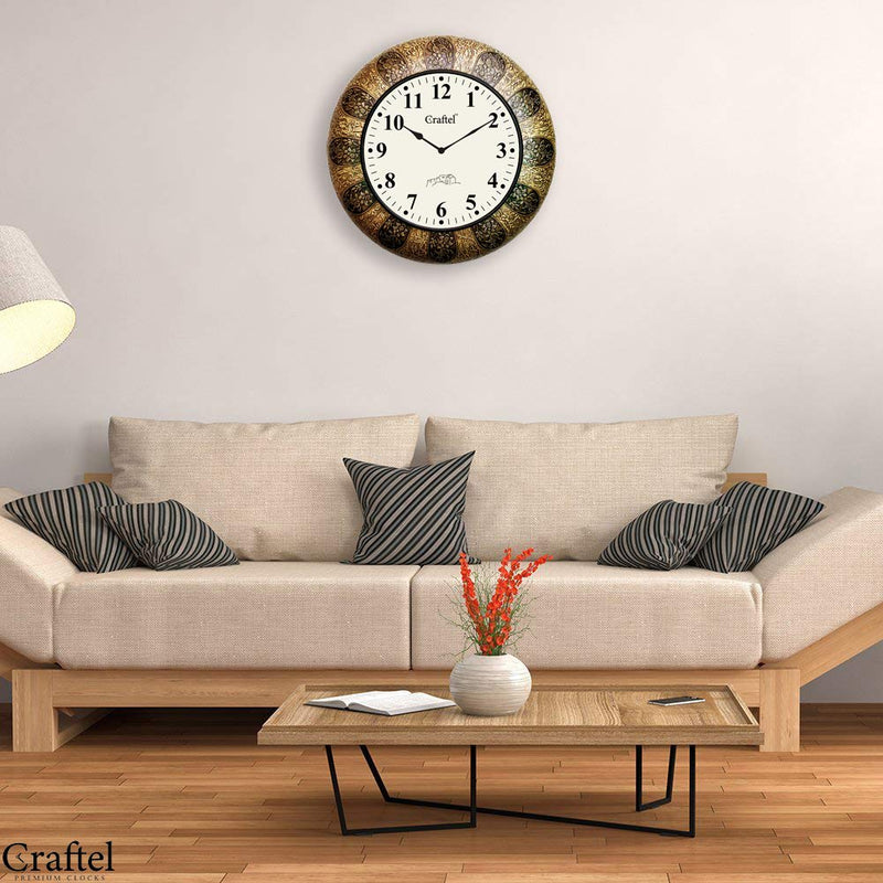 Craftel Brass Analog Clock English Number Wall Clock for Living Room Home (Antique Gold) 18 Inches