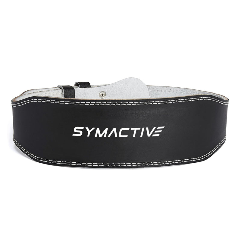 Amazon Brand - Symactive Weight Lifting Leather Gym Belt - Large | Padded Back Support (Black)