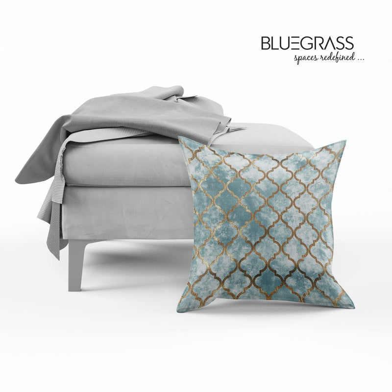 BLUE GRASS Digital Hd Foil Print Velvet Cushion Cover - Set Of 2, 24X24 Inch || Sea Green, 200 TC