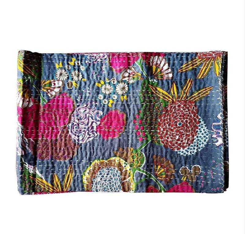 RK CREATION Jaipuri Handmade Cotton Kantha Quilt Bed Cover Blanket(Queen Size 90×108)