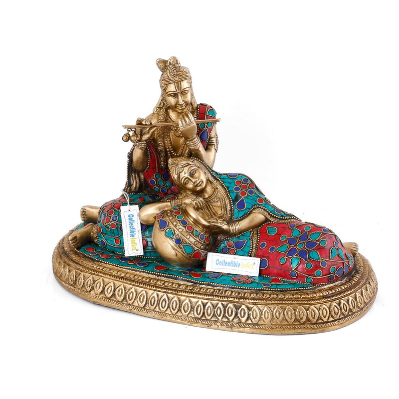 Collectible India Lord Radha Krishna Brass Statue|Hindu God Relaxing Fengshui Vastu Showpiece