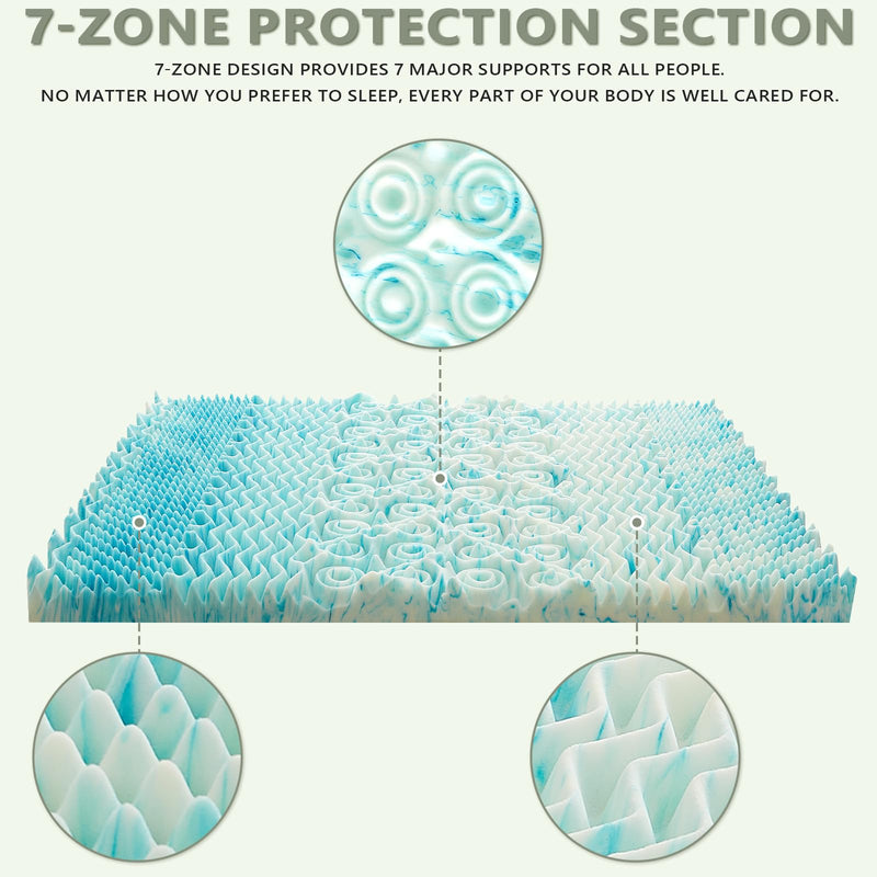 Memory Foam Mattress Topper Twin - 7-Zone Bed Topper with Air Mattress Cover - 2 inch Cooling Gel Bed Mattress Pad for Back Pain