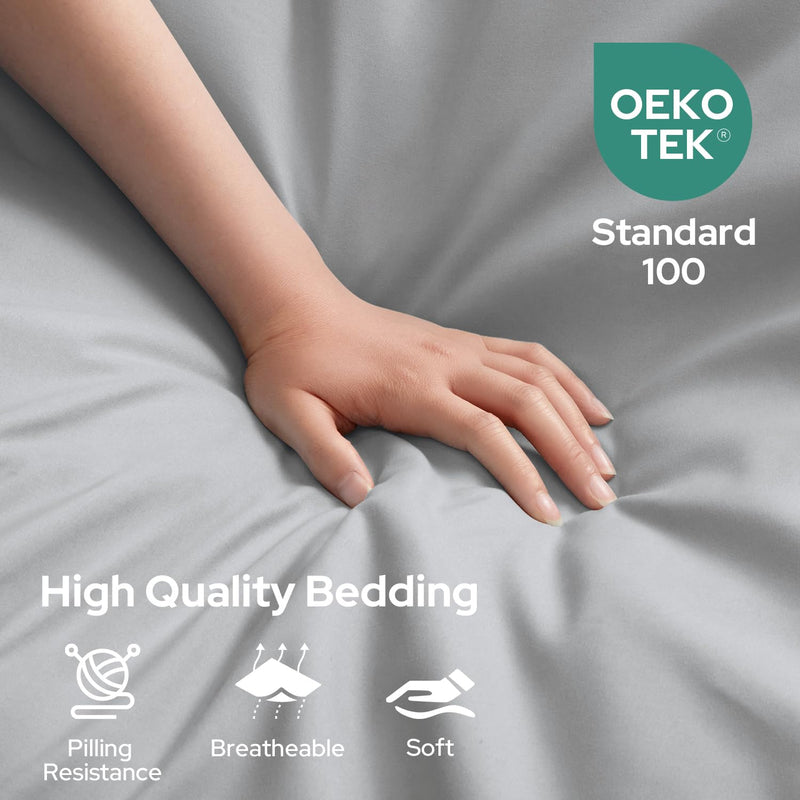 HOMEIDEAS Bed Sheets Set Extra Soft Brushed Microfiber 1800 Bedding Sheets - Deep Pocket, Wrinkle & Fade Free - 4 Piece(Queen,Light Grey)