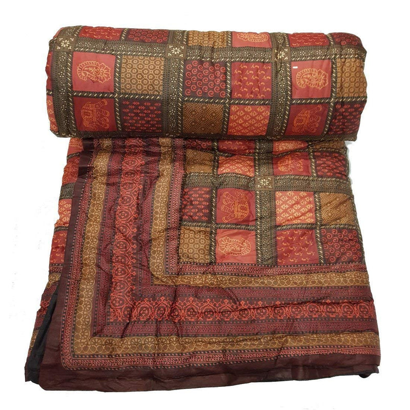 Cotton Single Bed Jaipuri Razai Quilt Light Weight - Abstract, Red