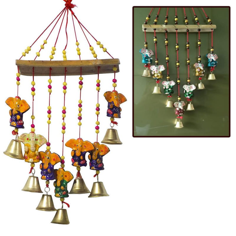 Wizme Handmade Big Bell Door Hangings for Wall Home Decoration Wall Hanging Wood Wind Chime Pack of 1