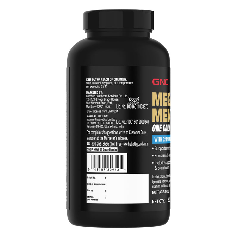 GNC Mega Men One Daily Multivitamin | 60 Tablets | 32 Premium Ingredients | Promotes Men's Well-Being | Supports Muscle Function | Boosts Immunity | Improves Memory & Focus | Formulated In USA