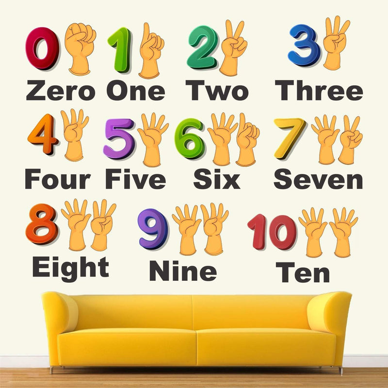 Learning Numbers Wall Decal, Colourful Numbers 0-10 with Hand Signs, 60 x 90 cm