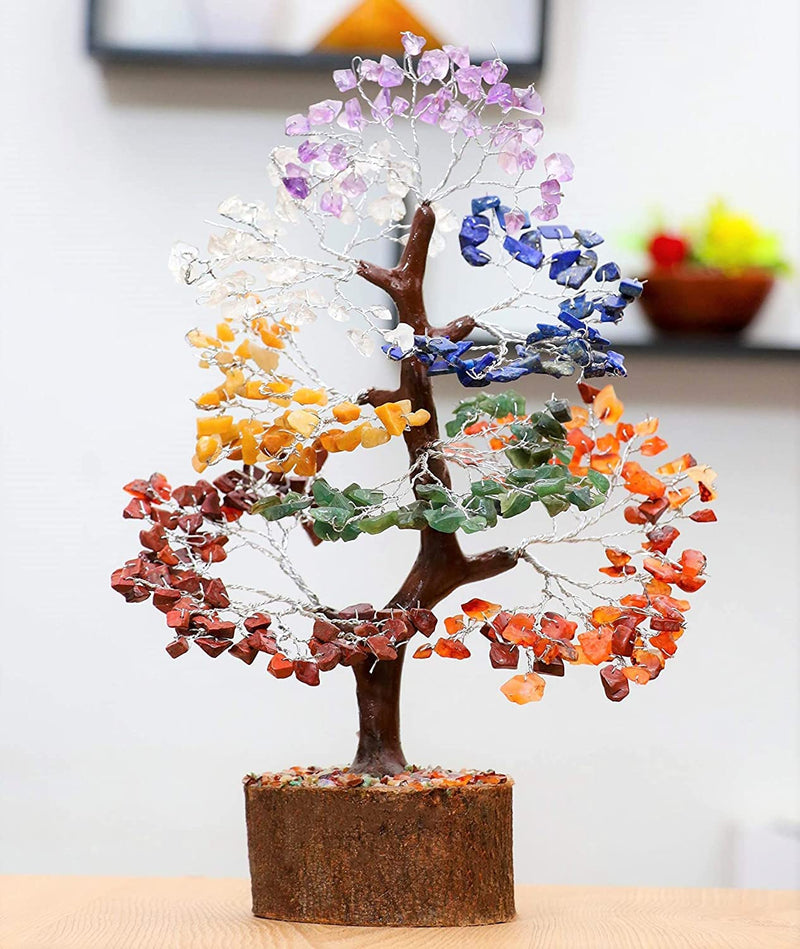 Chakra Tree of Life - 7 Chakra Tumble Stone Hanging, Crystal Tree for Positive Energy - Feng Shui Bonsai, Healing Stone, Attract Good Luck, Seven Chakra Gemstone Tree - Home Decoration, Spiritual Gift