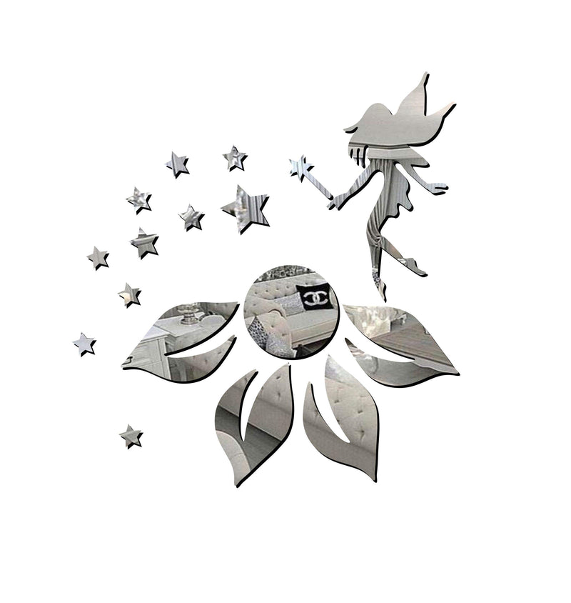 Sticker Hub Acrylic 3D Beautiful Fairy Acrylic Mirror Wall Sticker (Silver) MS103