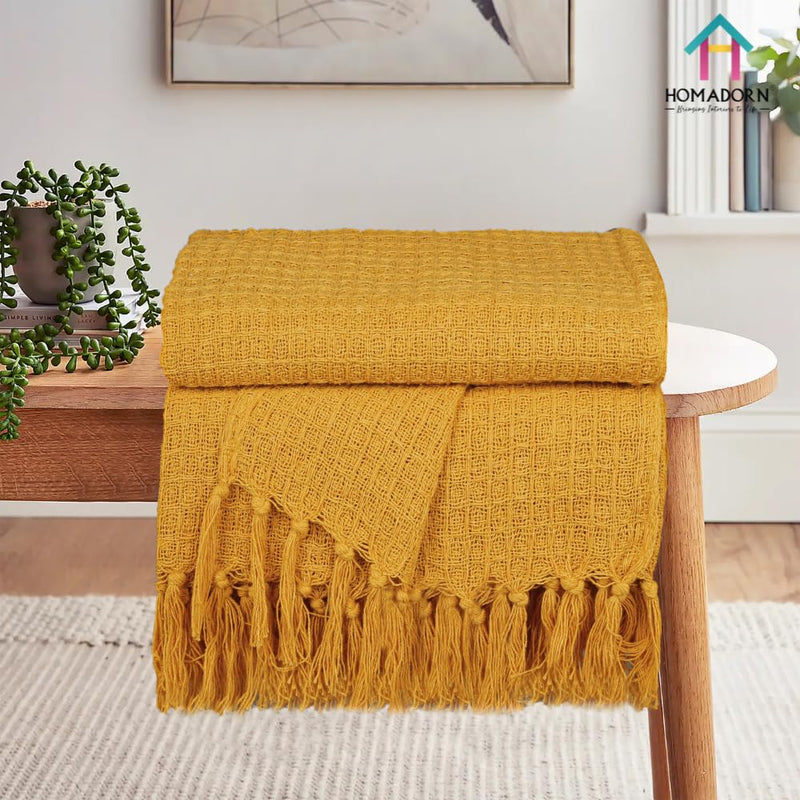 HOMADORN Cotton Throws (Mustard)