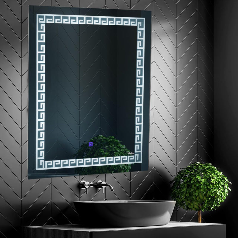 Crystal Indian Decorative Glass Led Rectangle Led Wall Mounted Washroom Mirror with Triple Light with Vertical Design, Unframed (18X24)