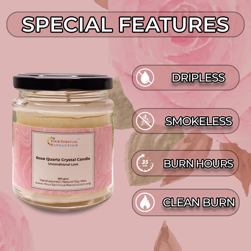 Your Spiritual Revolution Rose Quartz Crystal Candle Love Relationship Positive Energy Aura Cleansing Natural Soy Wax Scented Candle