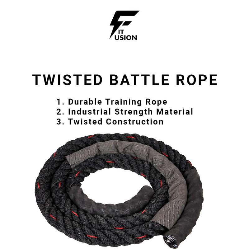 Fit Fusion Ultimate Fitness Strength Training Battle Rope for Gym, Home, Heavy Battle Rope, 1.5 Inches Diameter (30 FT, Black-Red)