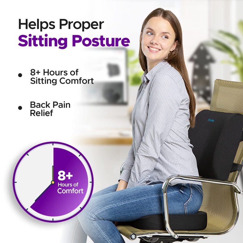 Frido Back Support Coccyx Cushion and Lumbar Pillow Combo, Gel Infused Memory Foam Cushions with Air-Flow Vents, Reduce Tailbone Pressure & Improve Back Posture, Chair Cushions for Office, Home