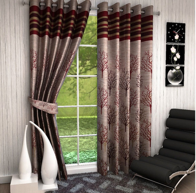 FRESH FROM LOOM Jute Curtains for Door 7 Feet Long | Medium Window Curtain | Yarn Weaved Parda | Modern Parde for Living Room Bedroom | Screens with Eyelet Ring | Hypoallergenic (Maroon, 2pc)