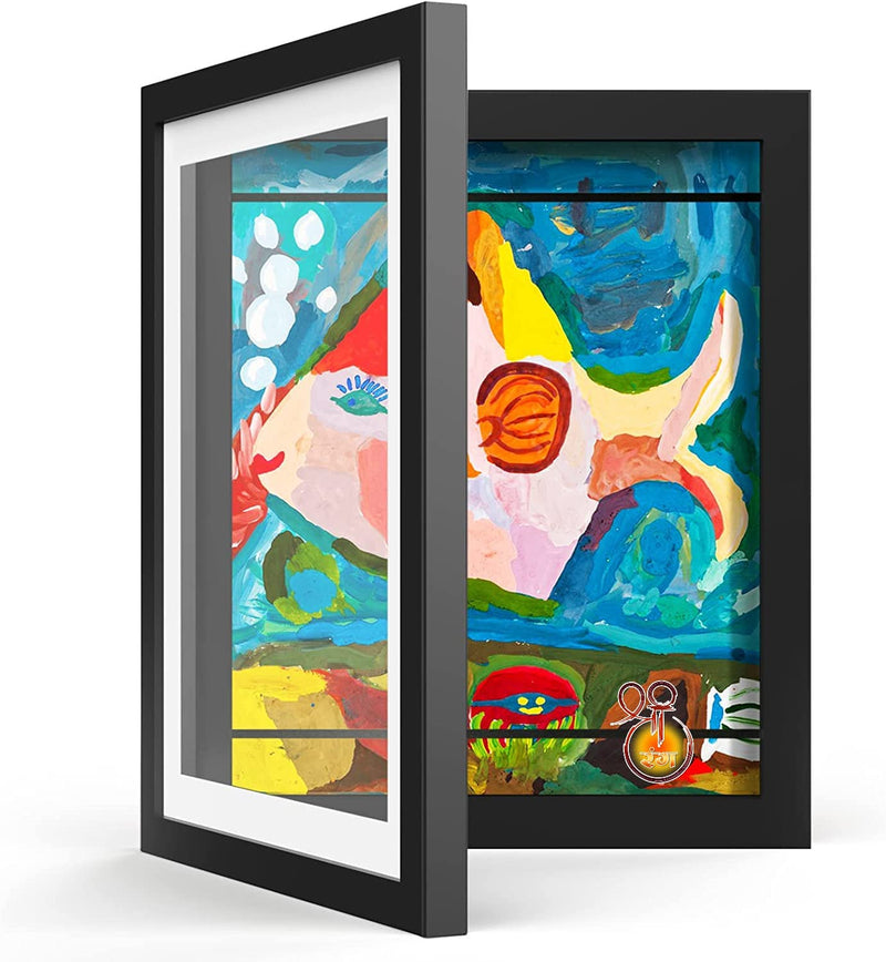 SHREERANG Kids Artwork Picture Frame Front Opening Kids Drawing Frame Kids Art Frames Front Opening With Storage (12"x 8.5",Black 1/2" Frame,Capacity 50 Sheets,Horizontal and Vertical Formats,1 Piece)