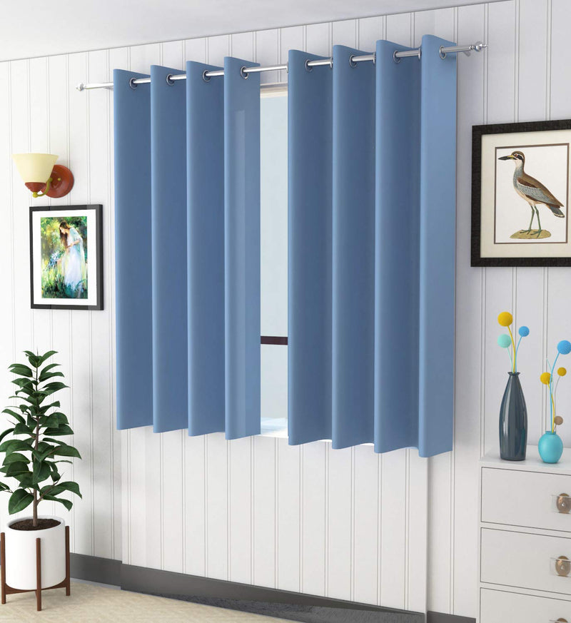 LaVichitra 2 Pieces Premium Blackout Curtains - Thermal Insulated, 3 Layered, 100% Opaque Window Curtain - 5 ft, Light Blue