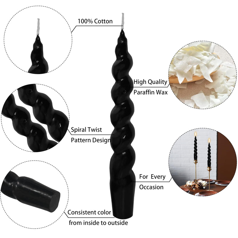 Black Candles Halloween Taper Candles Twisted Candlesticks Unscented Spiral Candles Stick Dinner Candle