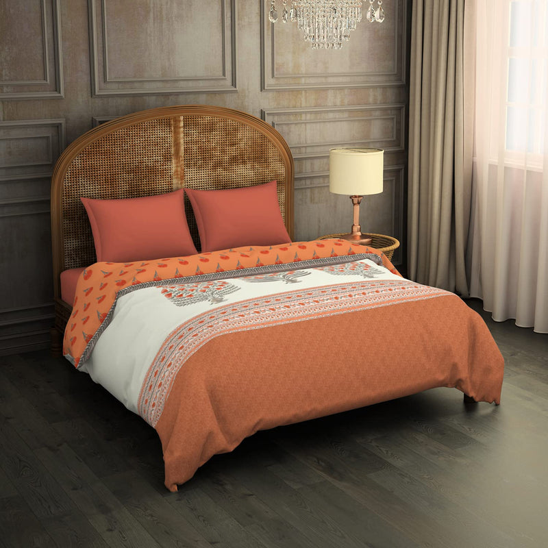 Spaces 100% Cotton Shell Quilt Double Health Layer Protects for Allergens & Restricts Fibre Migration Soft Feel Skin Safe 300 Tc Dark Orange Quilt for Double Bed