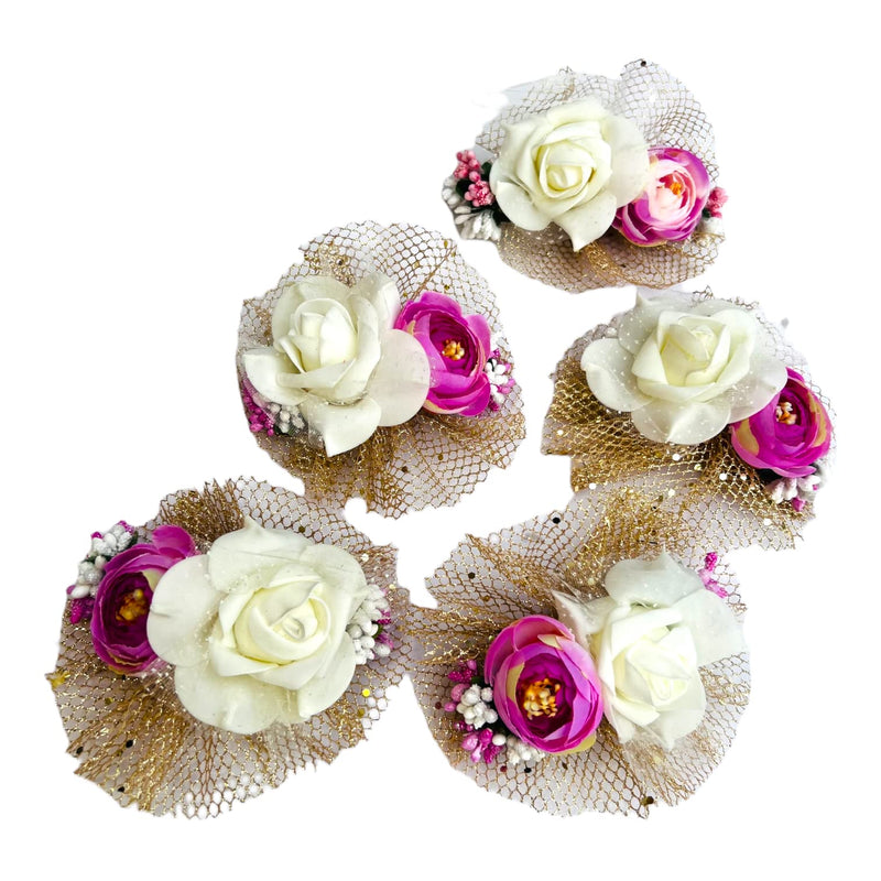 WS Wrap Shap Pink Peony & White Rose Artificial Flower Bunch for Gift Packing, Decoration, Gifting, Trousseau Packing, Hampers (6)