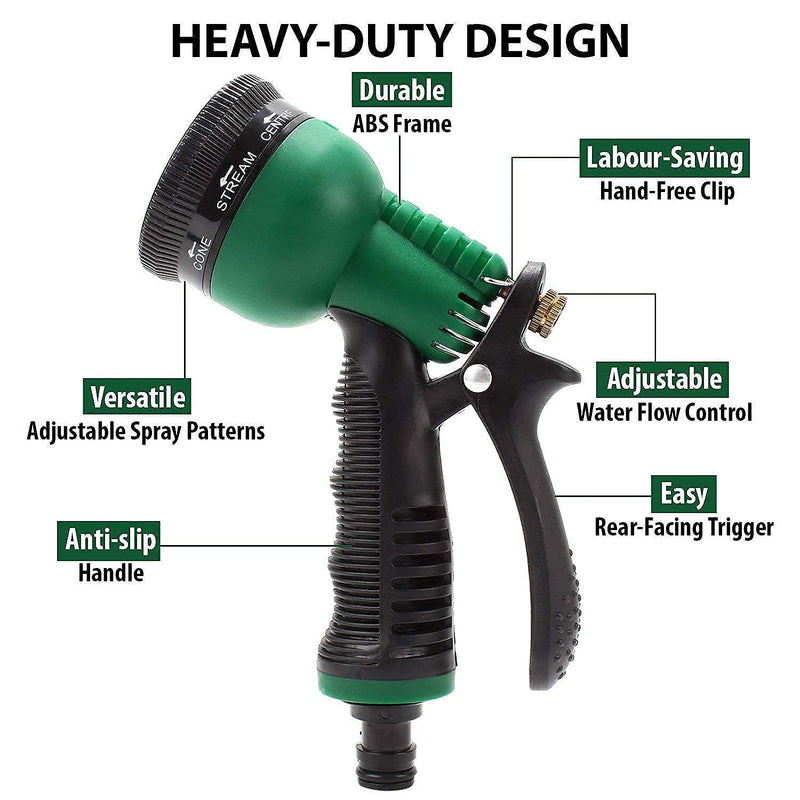 ALOUD CREATIONS Professional 7 Pattern Brass Water Hose Nozzle Spray Gun (1 Piece) For Car Bike Cleaning, Watering Lawn & Garden (Black & Green Colour)