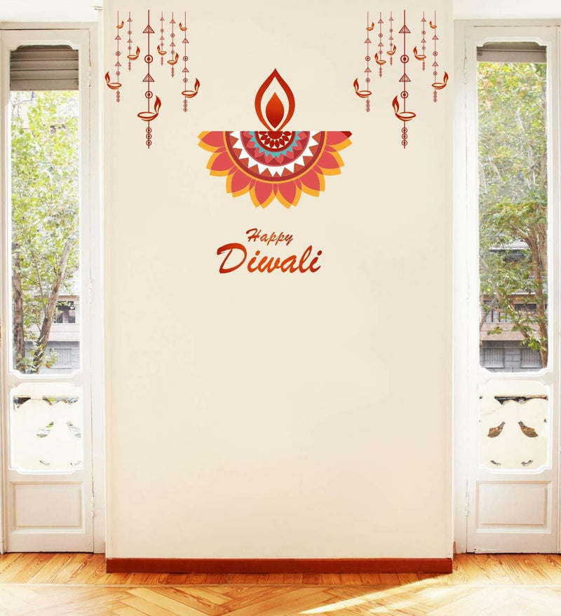 GADGETS WRAP Happy Diwali Deepak Design Wall Sticker & Decal (Vinyl,Size-58 Cm X 53 Cm)