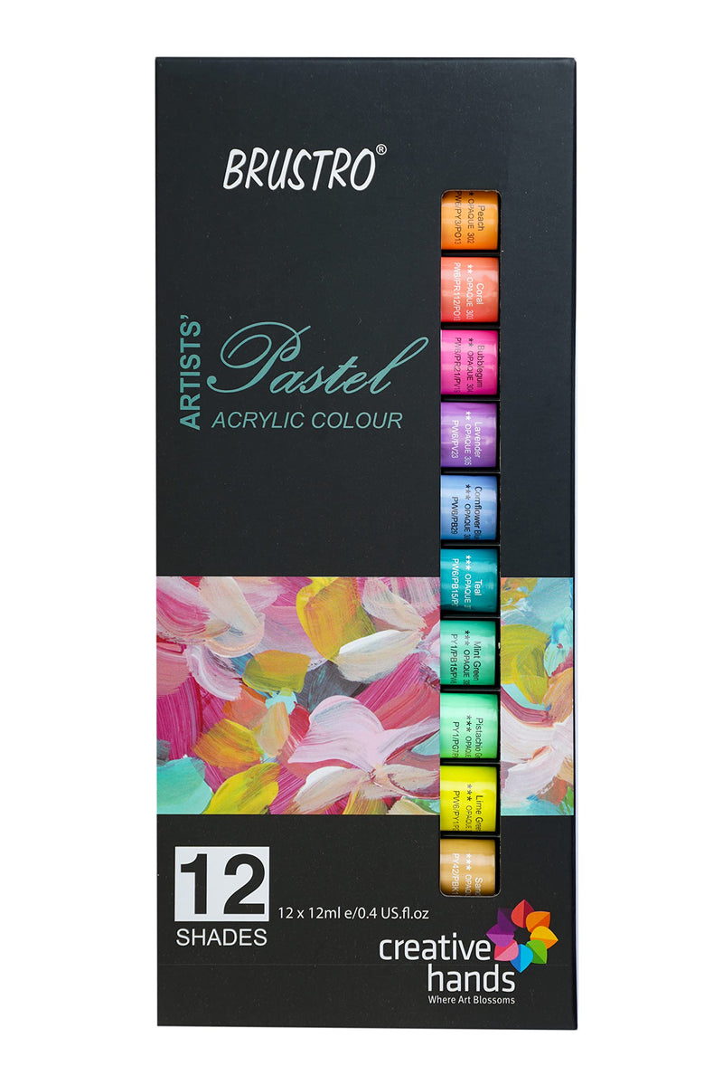 BRUSTRO Artists ’ Acrylic Pastel Colour Set of 12 Colours X 12ML Tubes (Multicolor)