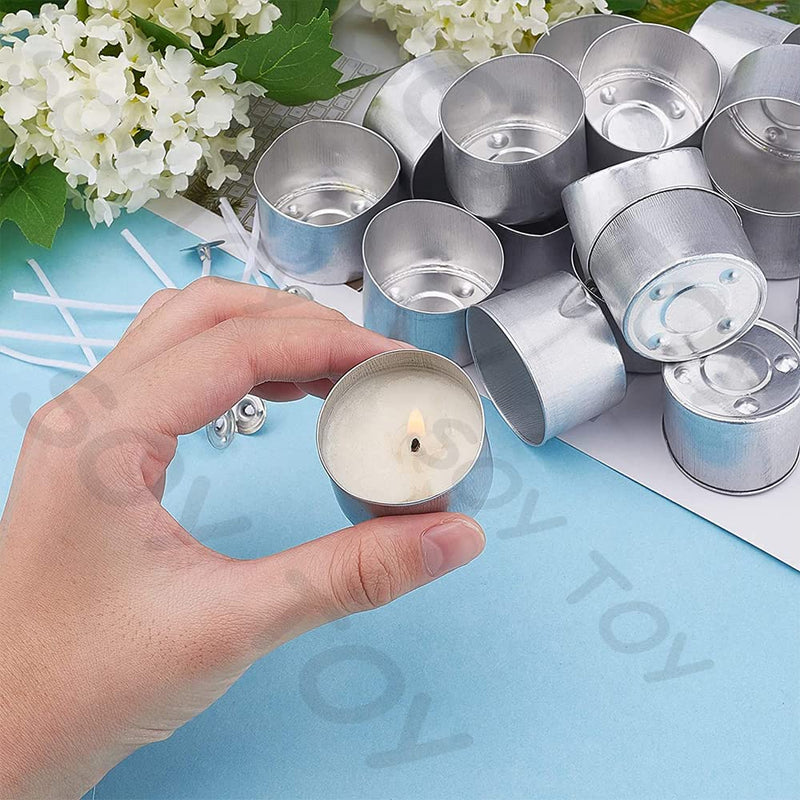 SOY TOY Tealight Aluminium Empty Collar 300 Cups + 300 Units Cotton Wicks for DIY Tealight Candles |Candle Containers for Tealight Candle Making | |Party, Wedding (Pack of 3)