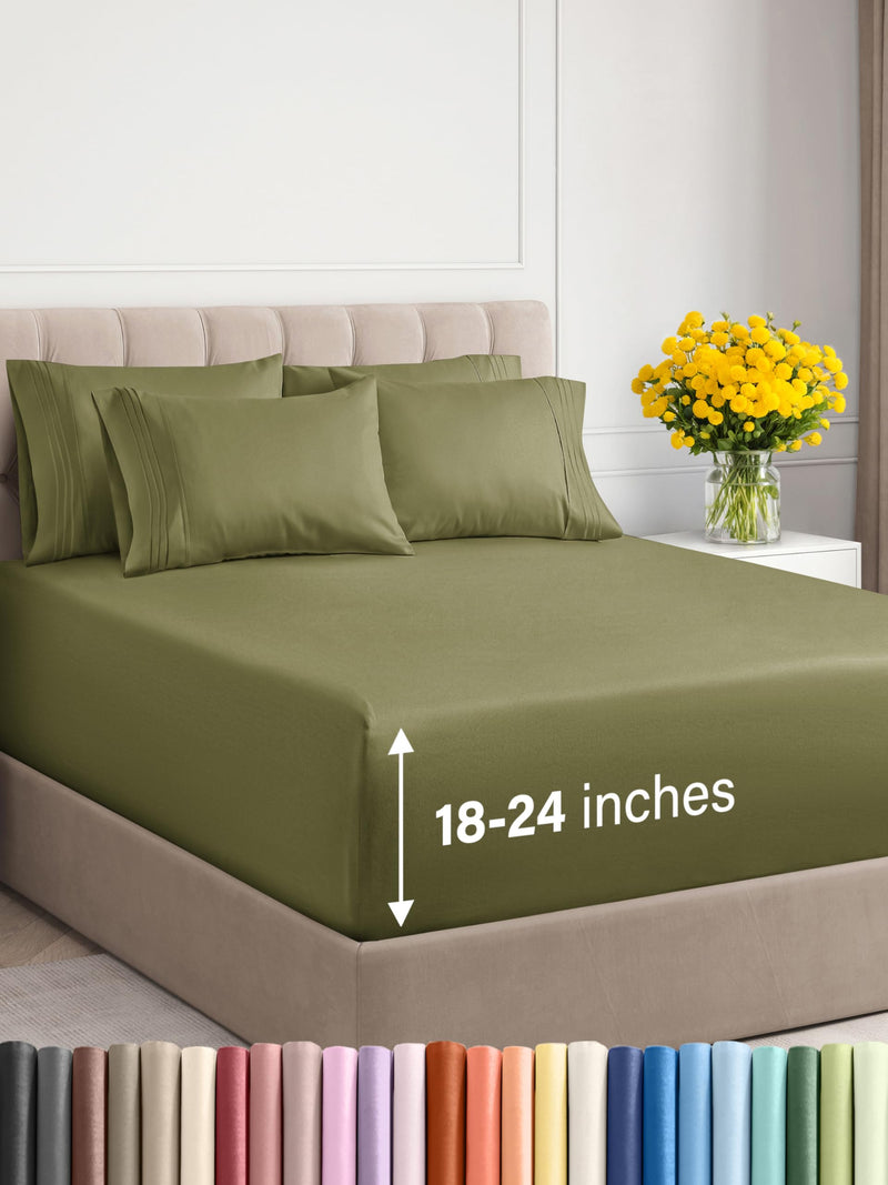 Extra Deep Queen 6 Piece Bedding Sheet Set - Breathable & Cooling - Hotel Luxury Bed Sheets Set - Easy Fit - Soft, Wrinkle Free & Comfy Sage Green Bedding Sheets - Extra Deep Pockets Bed Sheet Set