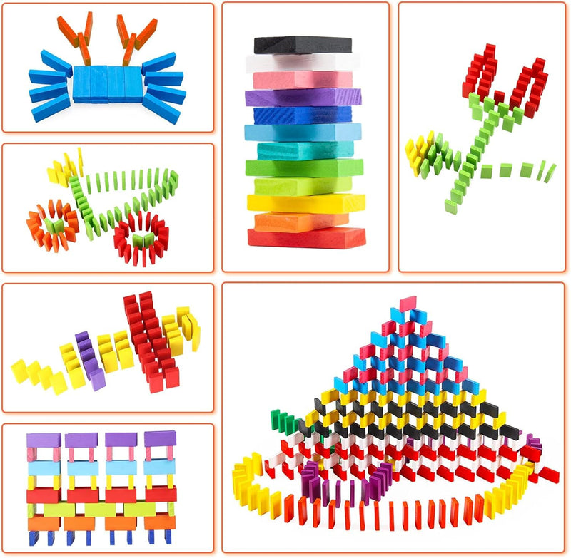 SHINETOY 120 Domino Blocks Dominoes Set for Kids Bulk Colorful Domino Building Blocks Domino Tile Bulk Building Racing Stacking Game Educational Toys