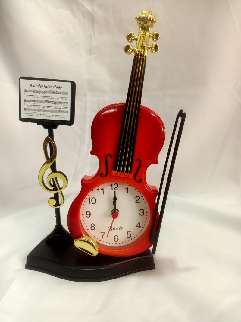 Sri Sainath Enterprises Guitar Design Table Clock / RED Colour Table Clock with ALARAM / Size:- 9.5 in Height, 3.5 in Width.