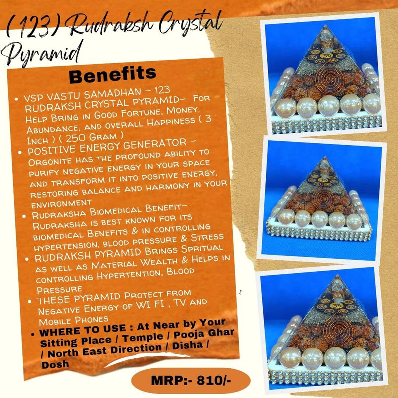 VSP VASTU SAMADHAN - 123 RUDRAKSH Organ Crystal Pyramid- for Help Bring in Good Fortune, Money, Abundance, and Overall Happiness (10 mm) (30 Gram)