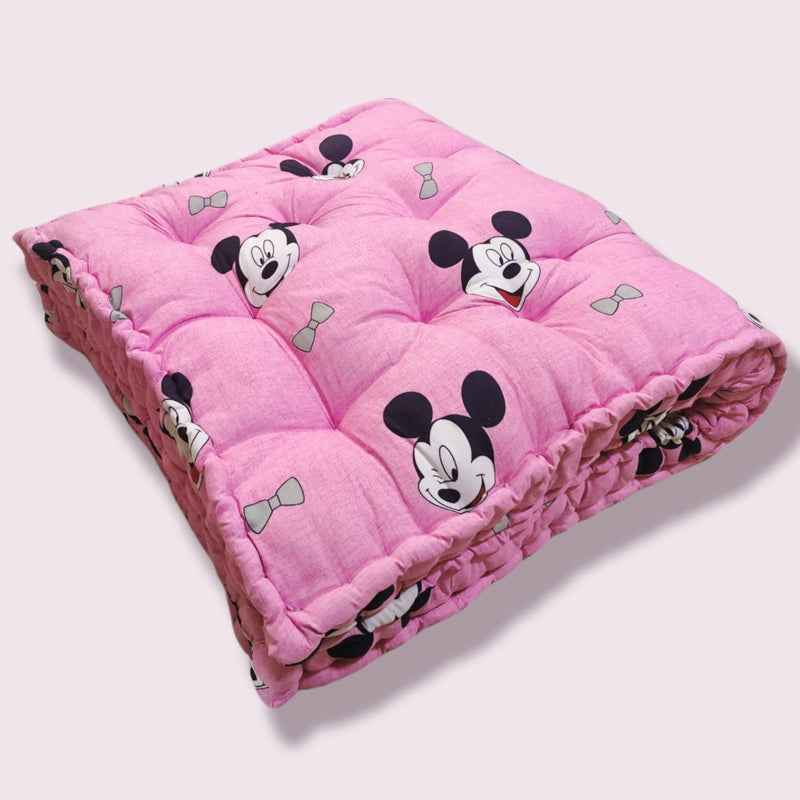 ATOOTFUSION Soft 5-Inch Thick Cotton Quilt Box Mattress | Gadda Medium Firm, Disney Mickey Mouse Pink Printed Box Mattress (Small Single (72X30X5 Inches))