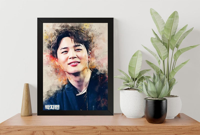 GADGETS WRAP Printed Photo Frame Matte Painting for Home Office Studio Living Room Decoration (9x11inch Black Framed) - Jimin Bts