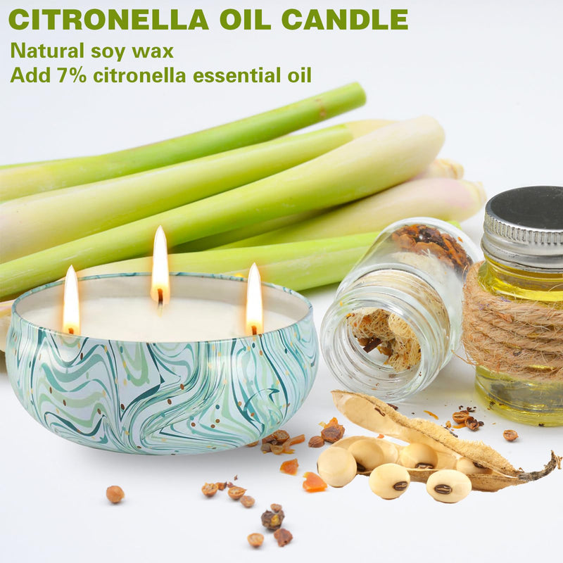 Citronella Candles Outdoor, Large Citronella Candle Set 3, Made with Citronella Essential Oils and Natural Soy Wax, 240 Hour Burn Time, 12oz 3-Wicks Huge Jar Candles for Home, Patio, Camping