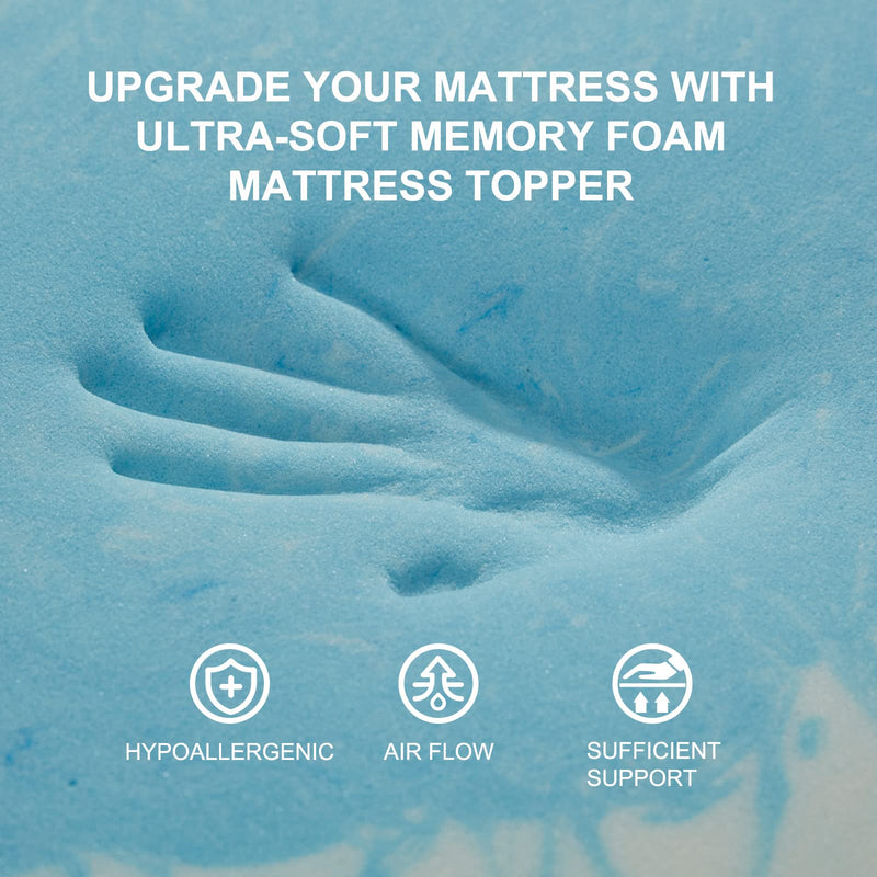 SINWEEK 2 Inch Mattress Topper 5-Zone Memory Foam Mattress Topper Pressure Relieve Soft Mattress Pad, CertiPUR-US Certified, Full Size Blue