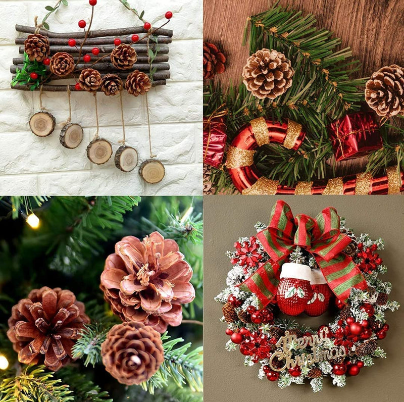 APSAMBR 12 Pcs Christmas Decoration Wooden Pine Cones Hanging Ornaments Bauble Xmas New Year Festival Party Decoration