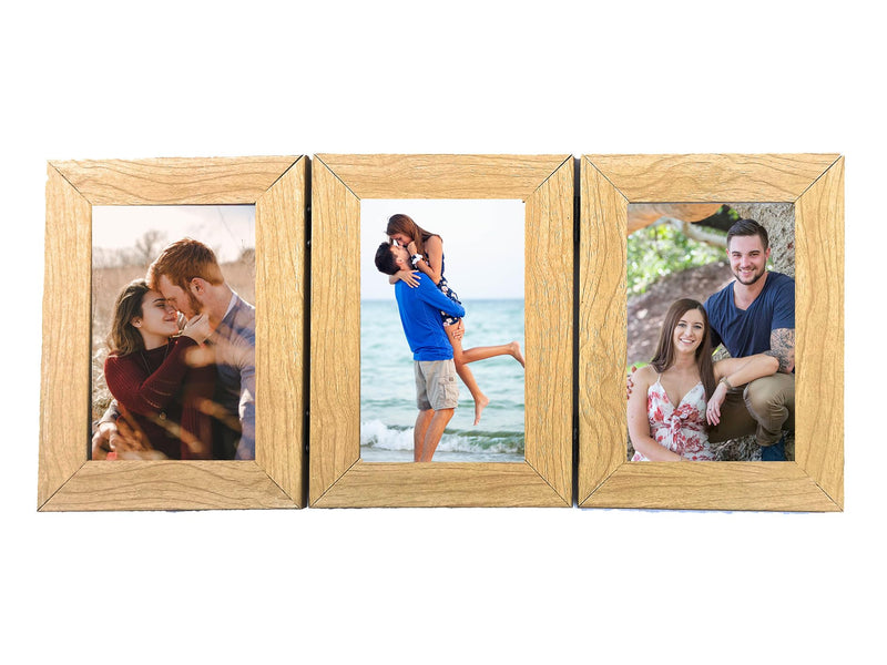 THE MEMORIZE notebook Set of 3 Folding Photo Frames(3-4X6 INCH) Wood, Wall Mount, For Photos, Home Decor (D-1)