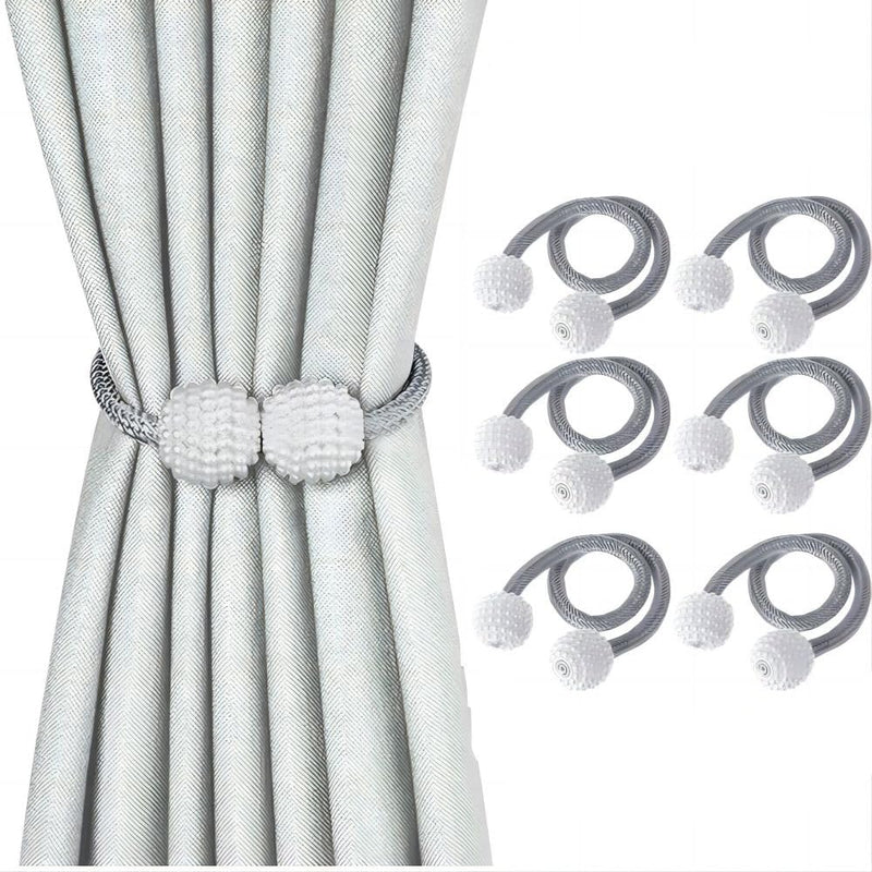 6 Pcs Magnetic Curtain Tiebacks, Sichumaria Pearl Ball Home Curtain Buckle,Curtain Holders Tieback Set of 3,Convenien Tie Backs Decorative Curtain Holdbacks for Window (6)