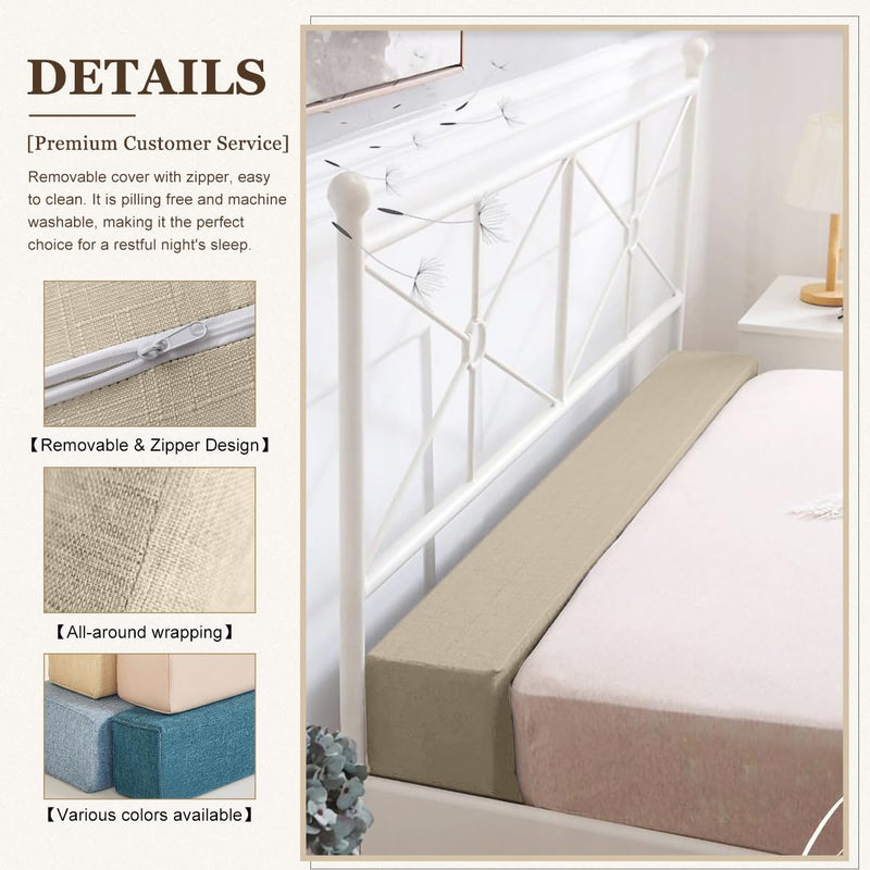 Mattress Extender for Twin/Twin XL/Queen/King Bed, Bed Gap/Space/Crack Filler Between Headboard and Mattress or Wall, High-Density Foam with Removable Cover(Beige-LxWxH-54 * 6 * 10in)