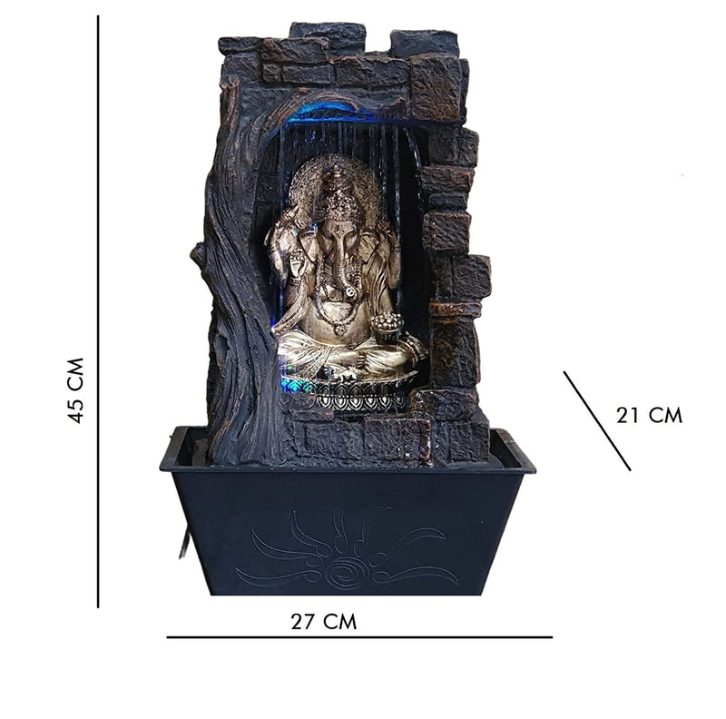 TAXUS Polyresin Golden Brown Ganesha one Step Indoor Table Top Water Fountain with Adjustable Speed Control | Size - 31x42x23 cm