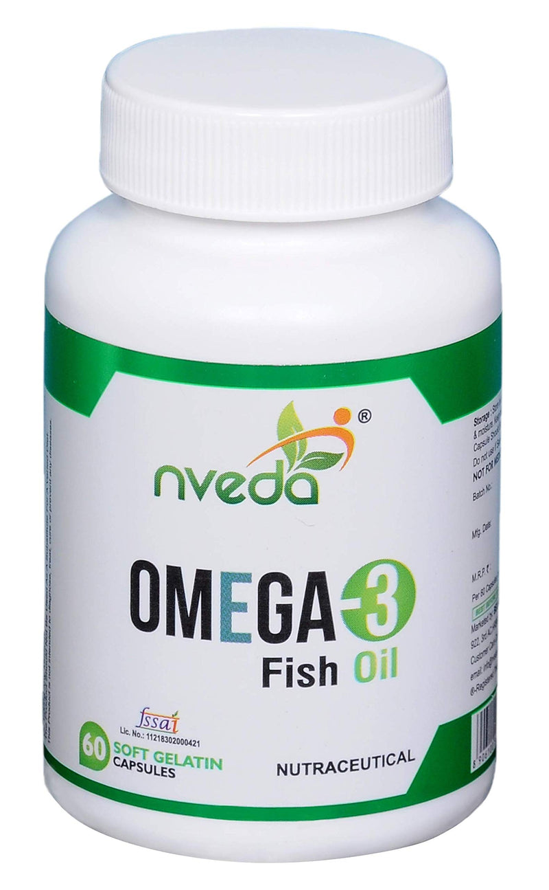 Nveda Omega-3-Fish-Oil 1000mg For Men & Women, Omega 3 fatty-acid 60 Capsules with 180mg EPA-DHA 120mg for Healthy Heart, Eyes, Brain & Joints - Pack of 1