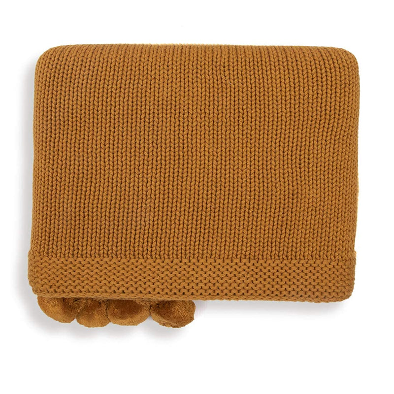 Pluchi Chunky Jersey Cotton Knitted All Season AC Throw Blanket in Mustard Color (125 cm x 150 cm)