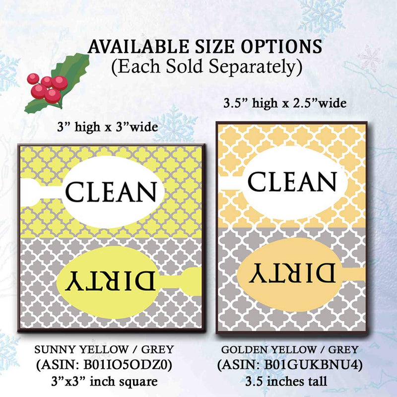 Clean Dirty Dishwasher Magnet Sign for Dishes - Elegant Quatrefoil Moroccan Trellis Modern Pattern - Grey Yellow - 2.5 x 3.5 - Housewarming and Gag Gift Idea / Stocking Stuffers for Men Women & Teens