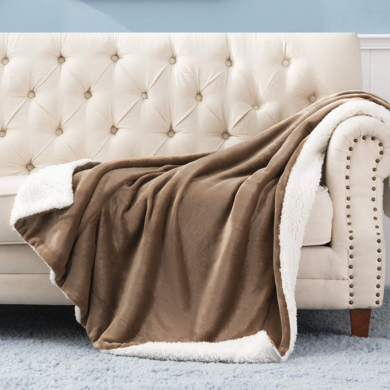 BSB HOME Polyester Micromink Warm Sherpa Super Soft Flannel Solid/Plain Blanket for Light/Mild Winter, Light Brown, Size 220 X 230 Cms (Approx 7.4 X 7 Ft, Double) Skinfriendly, 200 tc