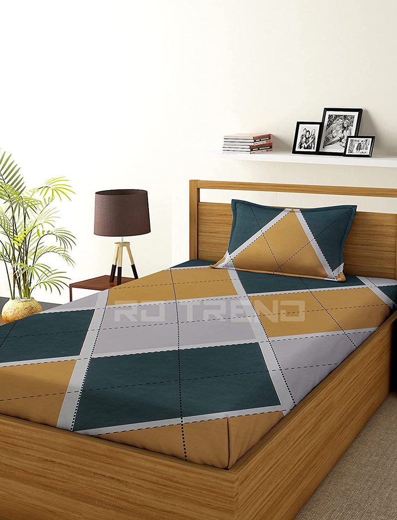 RD TREND 3D Printed 144 TC Single Flat Bed Sheet with Pillow Cover