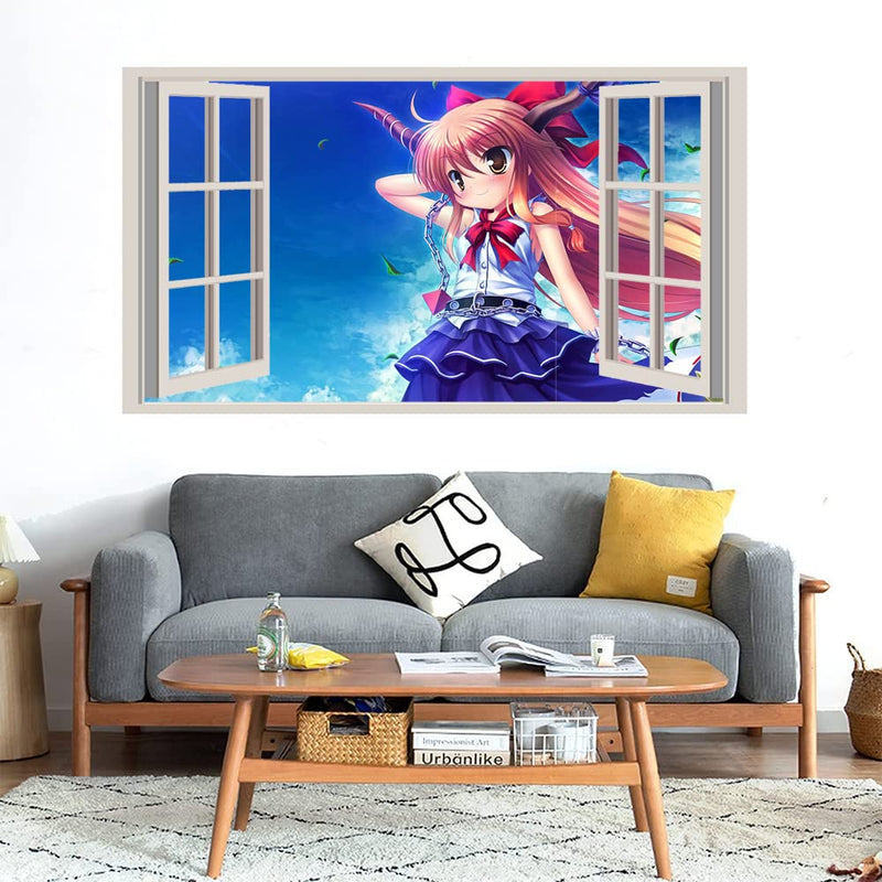 GADGETS WRAP Printed Wall Decal Sticker Fake Window Style Decal (90cm x 50cm) - Little Cute Girl Anime