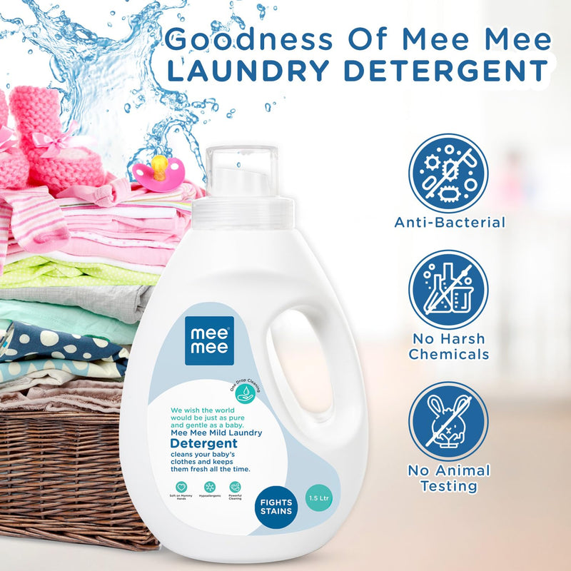 Mee Mee Baby Anti-Bacterial Liquid Laundry Detergent, Hypoallergenic Free, Food Grade, Ph balanced (Bottle, 1.5 Litre)