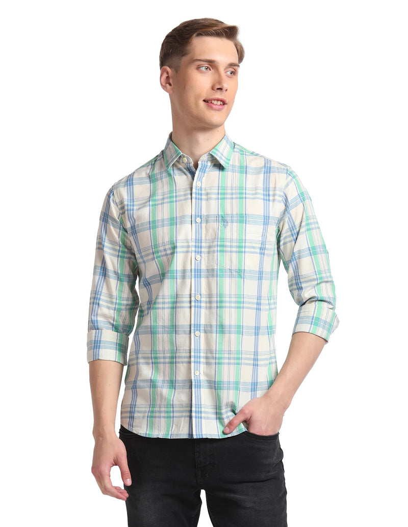 U.S. POLO ASSN. Men's Checkered Regular Fit Shirt (USSHT1928_Light Green