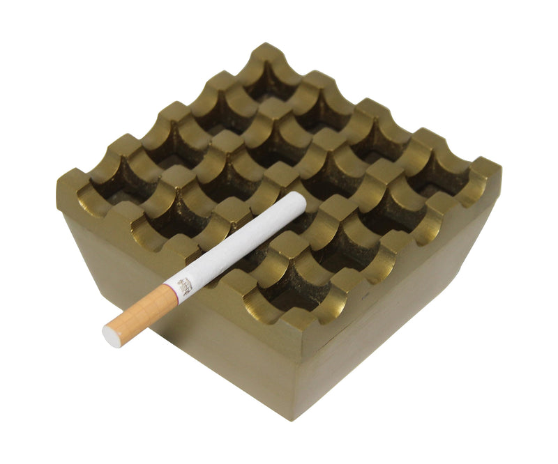 PURI - Aluminium Cigar/Cigarette Ashtray, 16 GRIDS, Windproof Tabletop, Brass Antique Finish